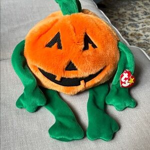 Ty large Halloween Pumpkin Plush Toy - Orange and Green